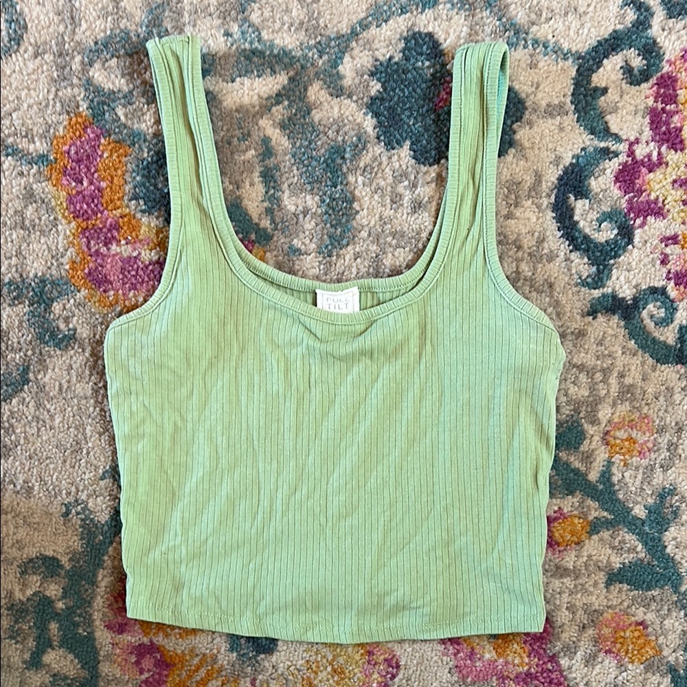 Full Tilt Light Green Ribbed Tank Top